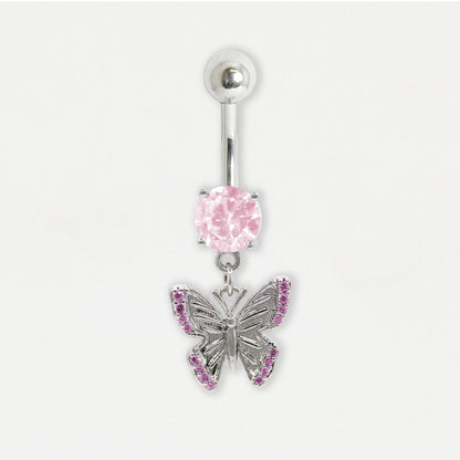 Steel Crystal Butterfly Drop Navel Bar