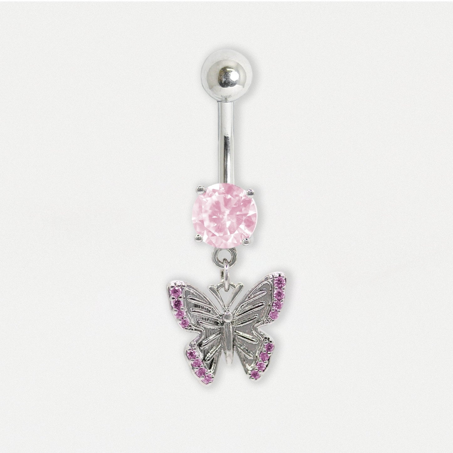 Steel Crystal Butterfly Drop Navel Bar