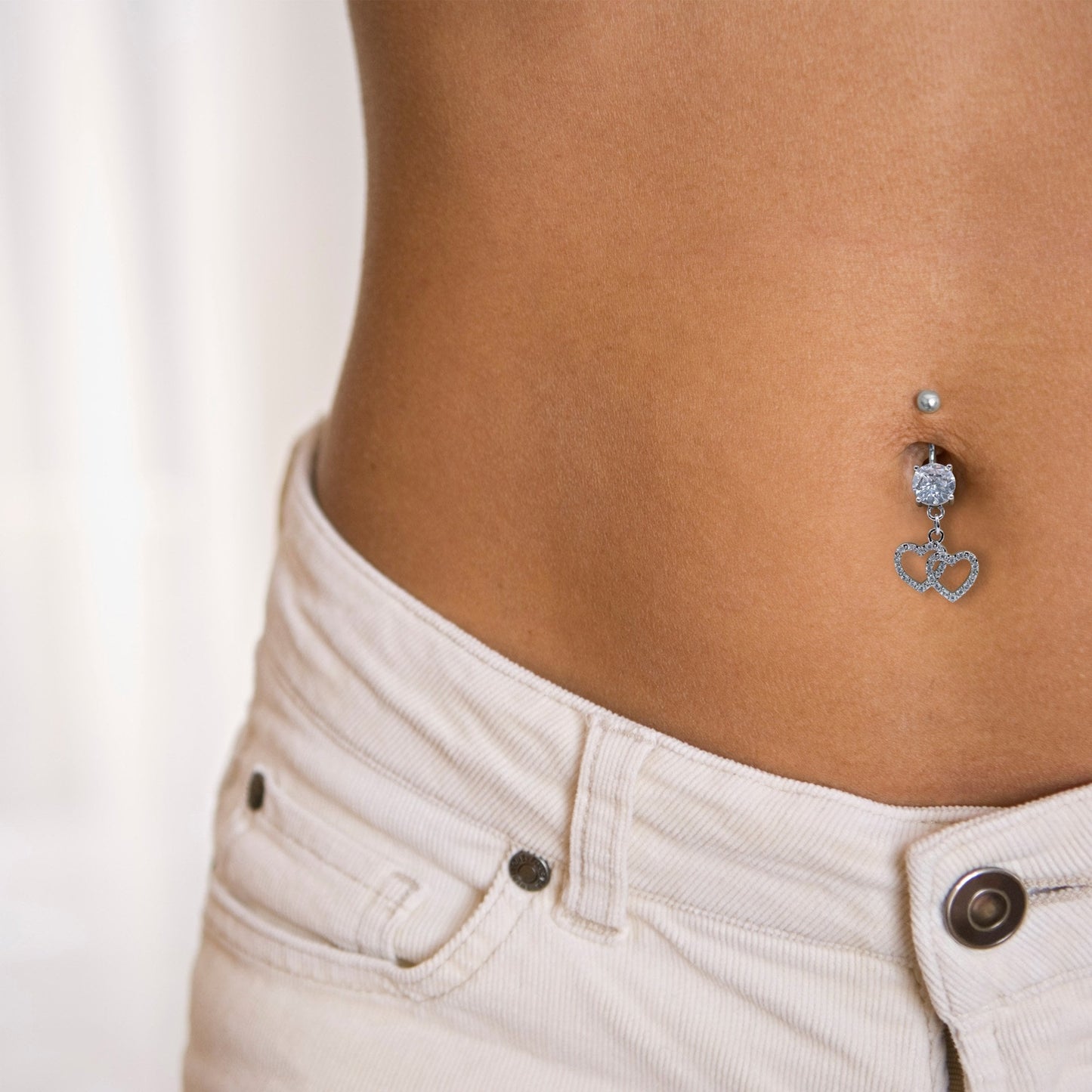 Steel Crystal Heart Duet Belly Bar