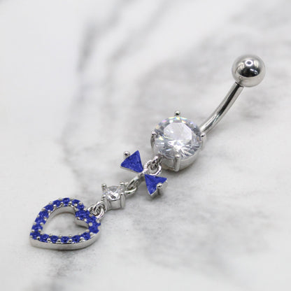 Steel Diamond Bow Heart Navel Bar