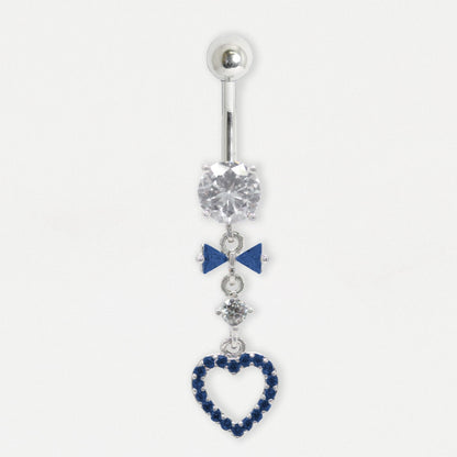 Steel Diamond Bow Heart Navel Bar