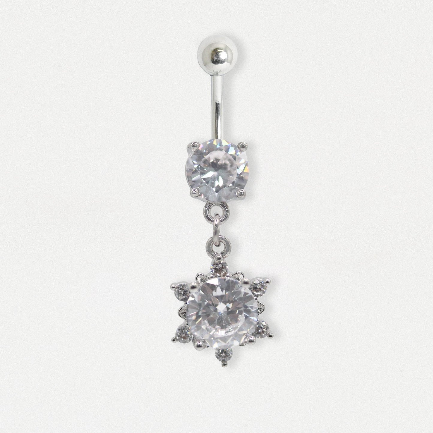 Steel Crystal Sunburst Drop Navel Bar