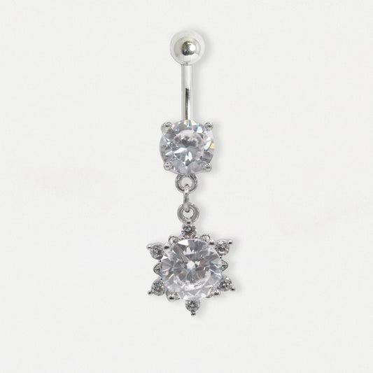Steel Crystal Sunburst Drop Navel Bar