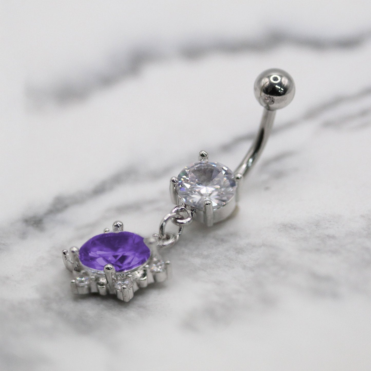 Steel Crystal Sunburst Drop Navel Bar