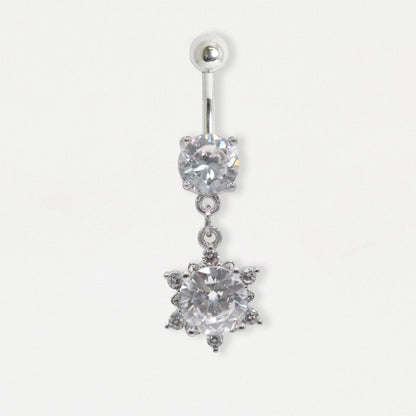 Steel Crystal Sunburst Drop Navel Bar