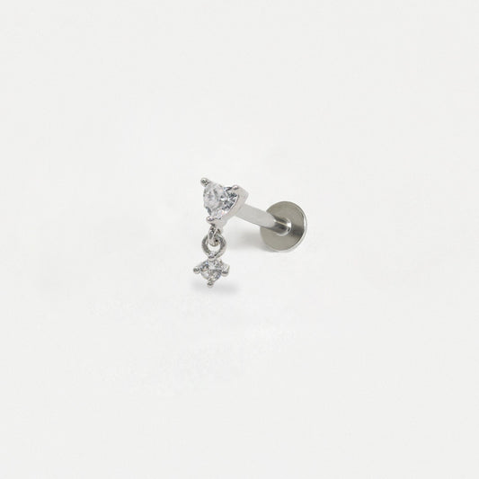 Steel Crystal Heart Dangle Labret