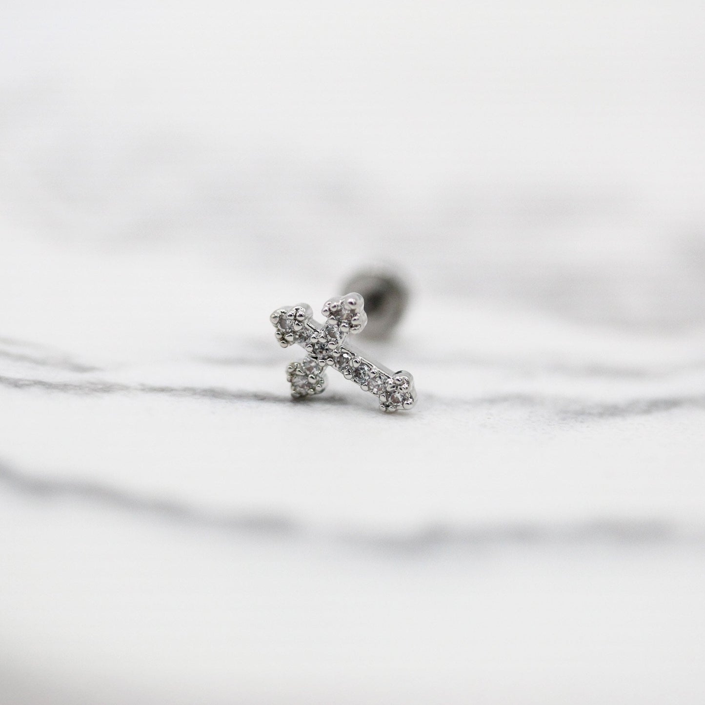 Steel Crystal Cross Flatback Labret