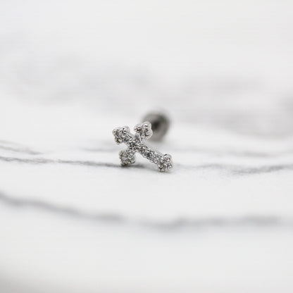 Steel Crystal Cross Flatback Labret
