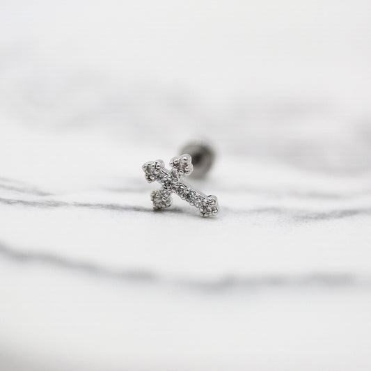 Steel Crystal Cross Flatback Labret