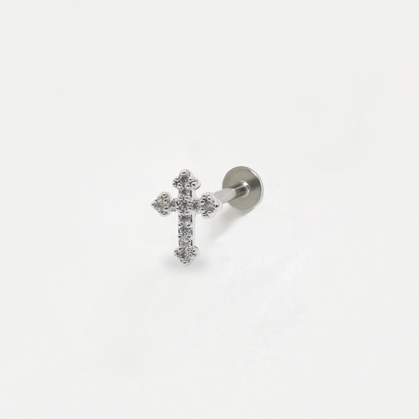 Steel Crystal Cross Flatback Labret