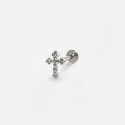 Steel Crystal Cross Flatback Labret