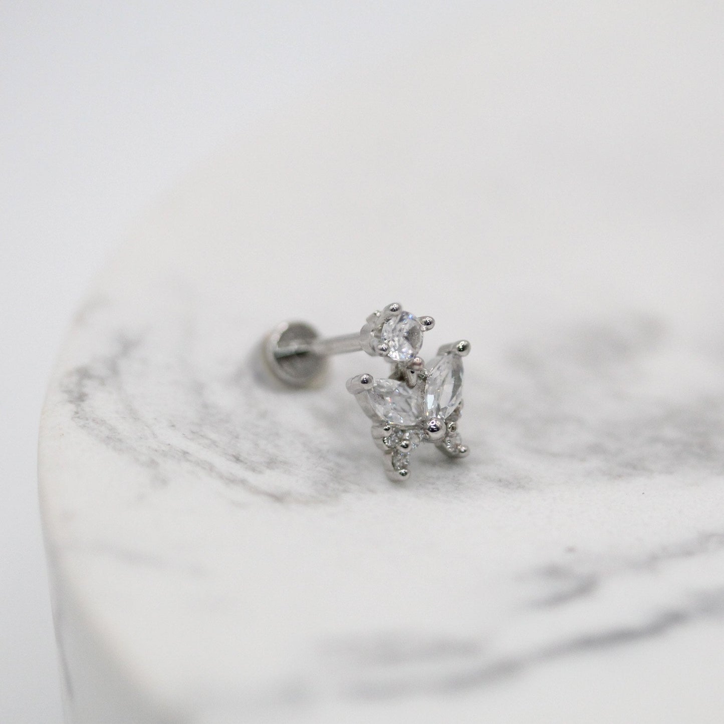 Steel Crystal Labret with Butterfly Drop