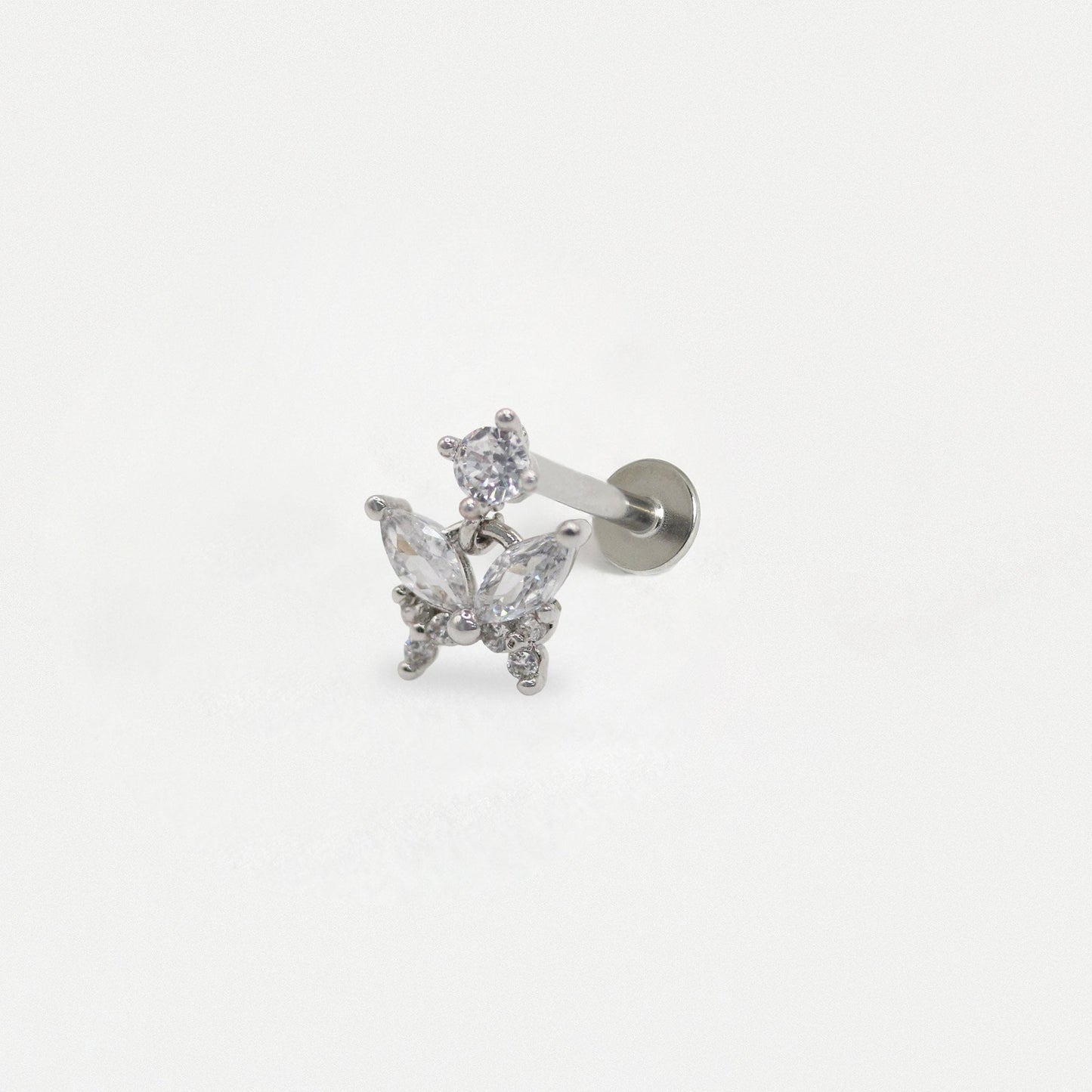 Steel Crystal Labret with Butterfly Drop