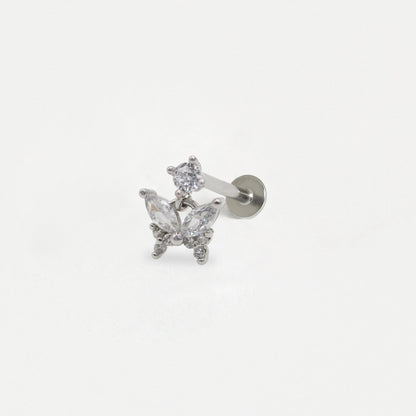 Steel Crystal Labret with Butterfly Drop