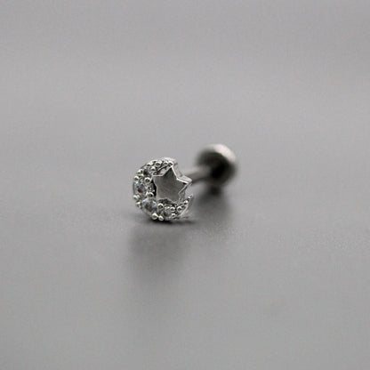 Steel Moon & Star Pave Labret