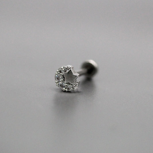 Steel Moon & Star Pave Labret
