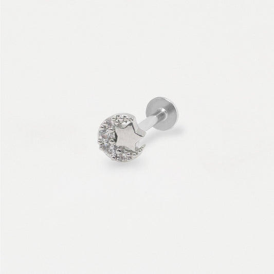 Steel Moon & Star Pave Labret