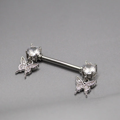 Steel Crystal Butterfly Dangle Nipple Bar