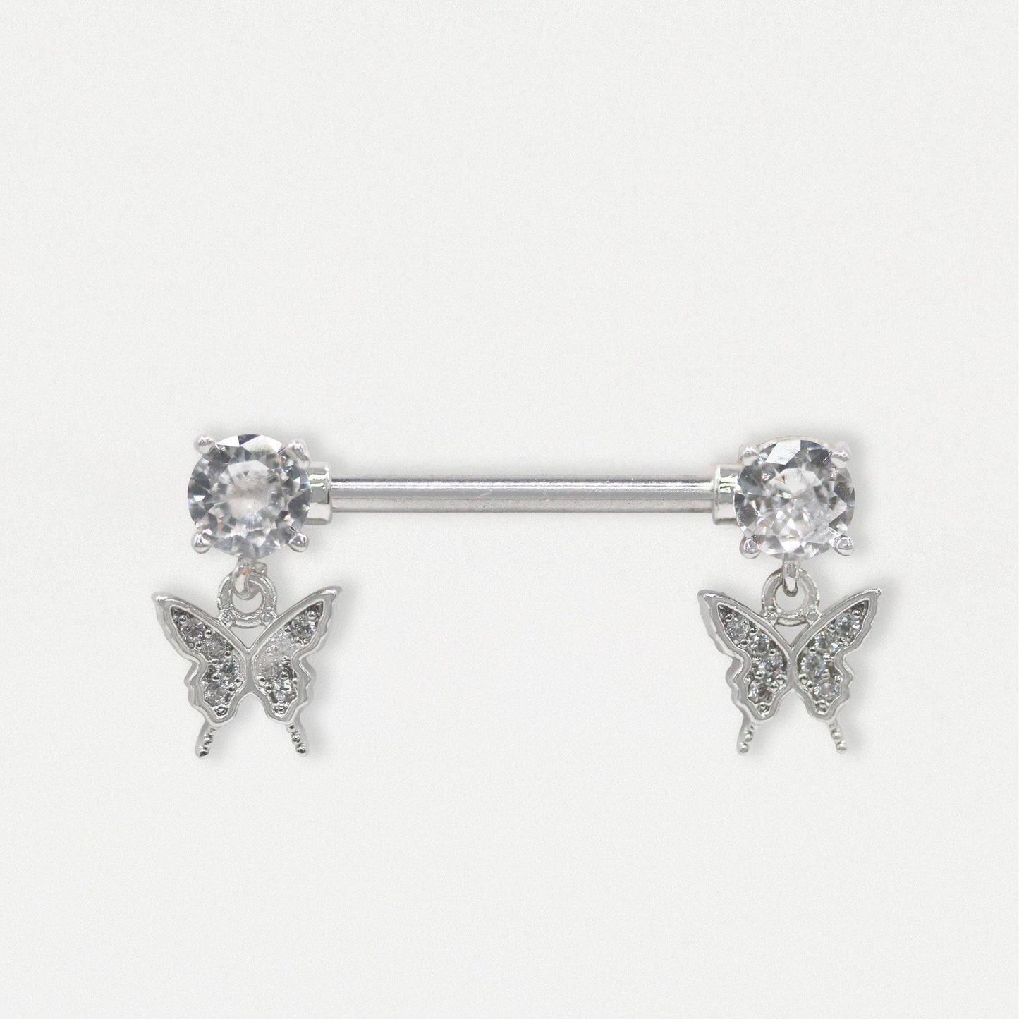 Steel Crystal Butterfly Dangle Nipple Bar