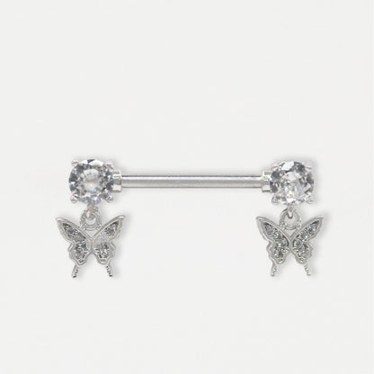 Steel Crystal Butterfly Dangle Nipple Bar