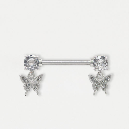 Steel Crystal Butterfly Dangle Nipple Bar