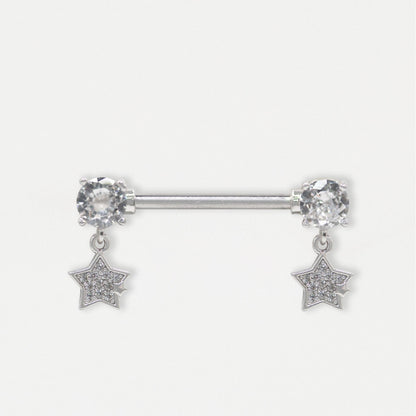 Steel Starfall Crystal Nipple Bar