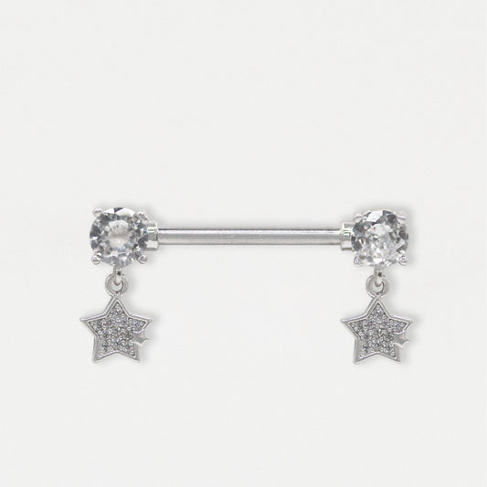 Steel Starfall Crystal Nipple Bar