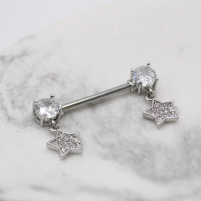 Steel Starfall Crystal Nipple Bar