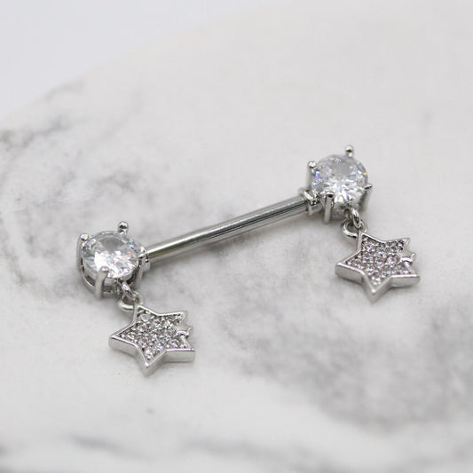 Steel Starfall Crystal Nipple Bar