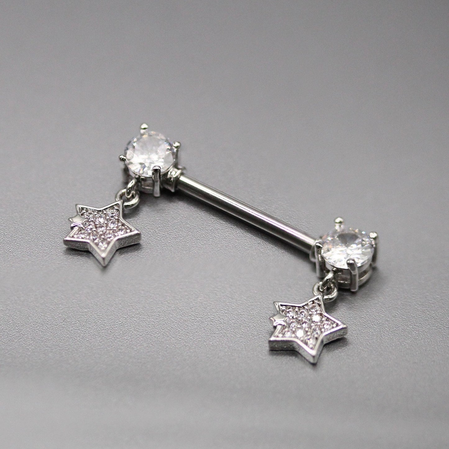 Steel Starfall Crystal Nipple Bar
