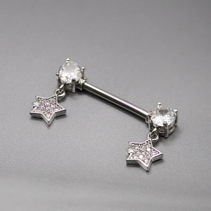 Steel Starfall Crystal Nipple Bar