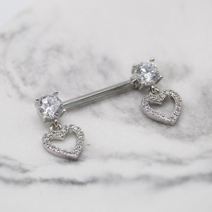 Steel Twin Heart Drop Nipple Bar
