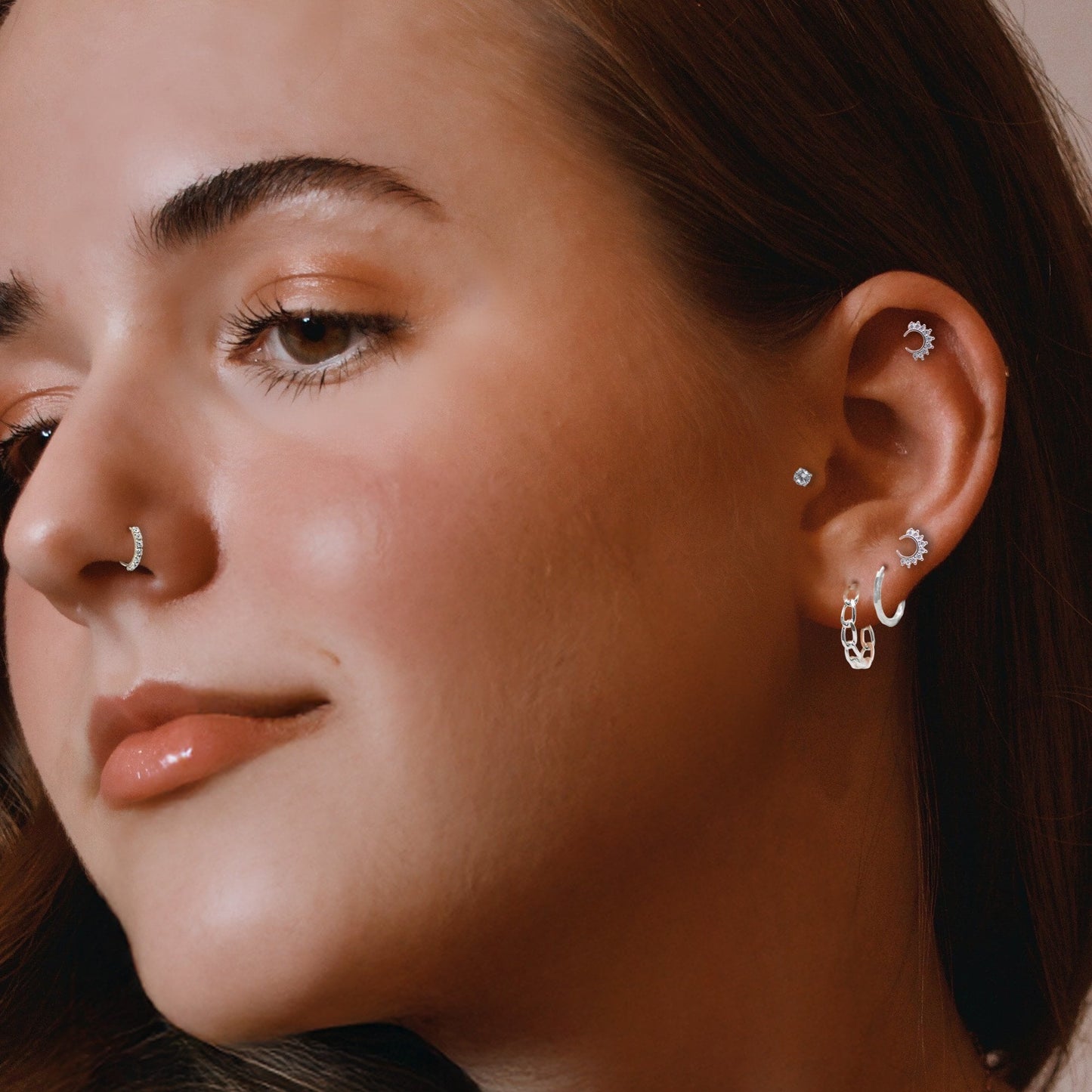 Steel Crystal-Fringed Halo Labret