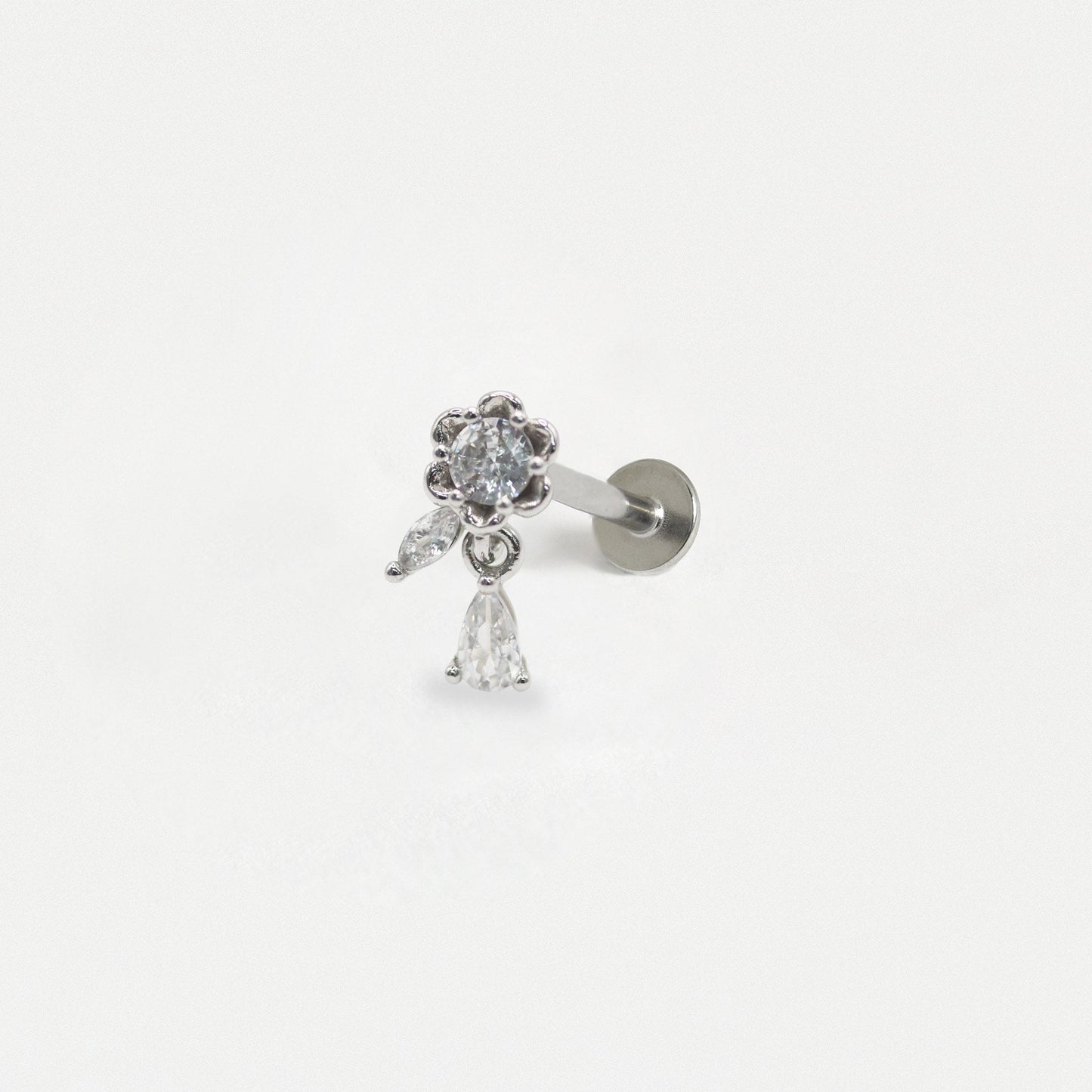 Steel Sparkling Daisy & Crystal Drop Labret