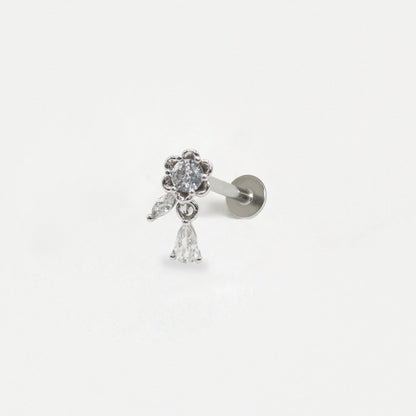 Steel Sparkling Daisy & Crystal Drop Labret