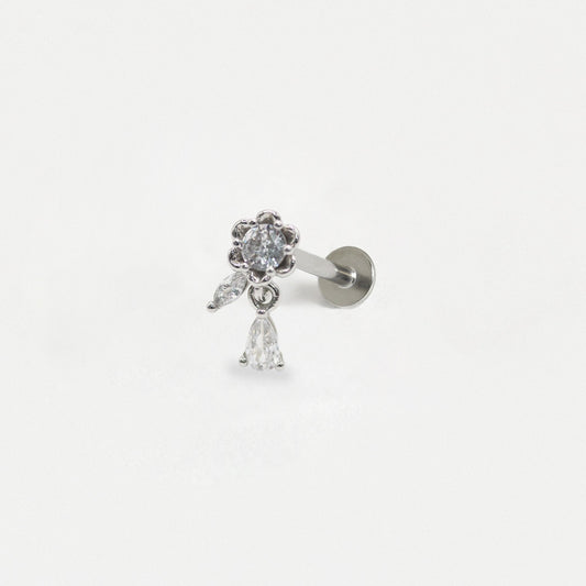 Steel Sparkling Daisy & Crystal Drop Labret