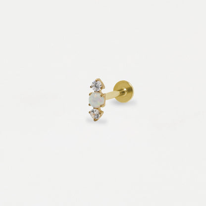 Gold PVD Steel Opal & Twin Crystal Labret
