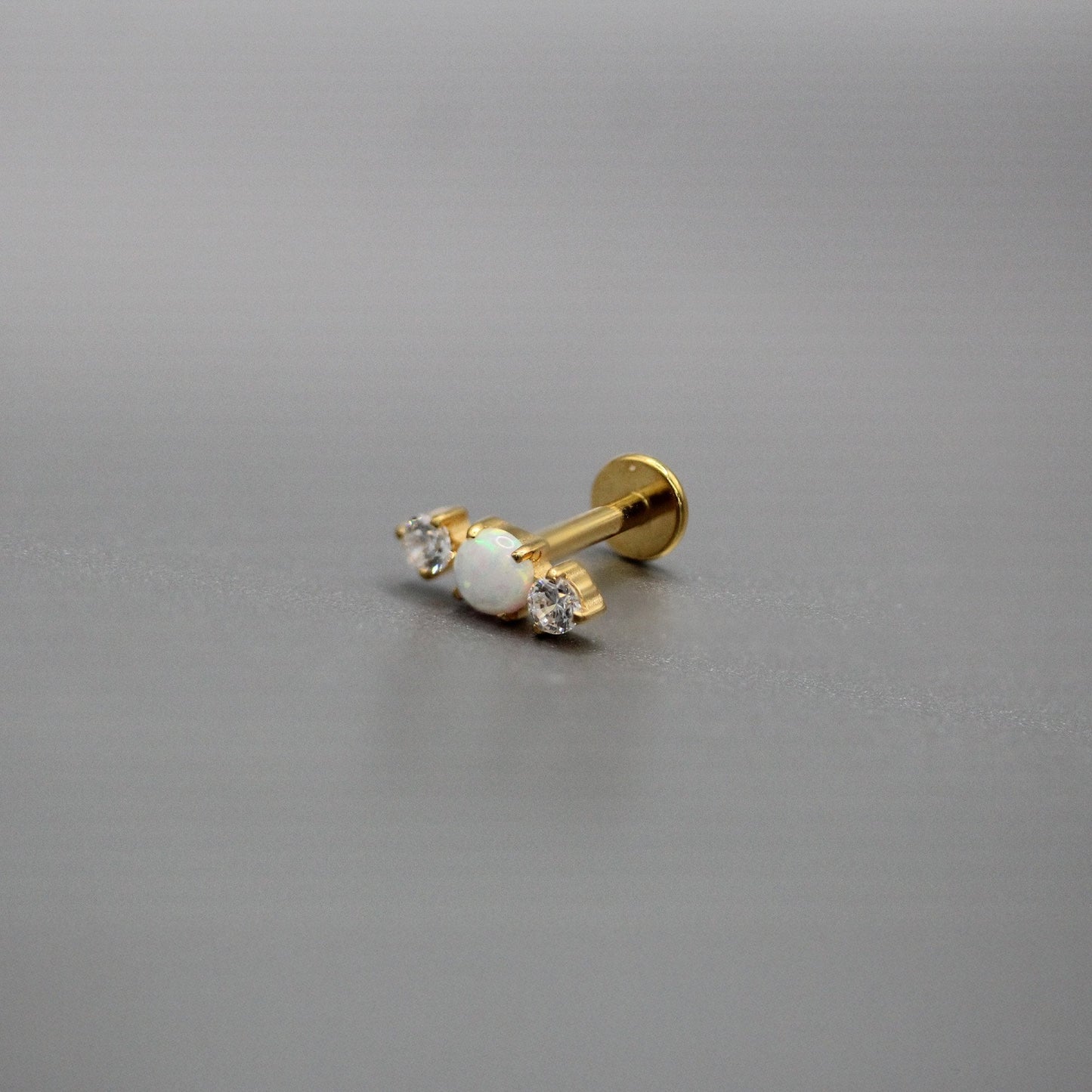 Gold PVD Steel Opal & Twin Crystal Labret