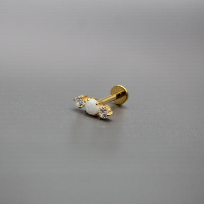 Gold PVD Steel Opal & Twin Crystal Labret
