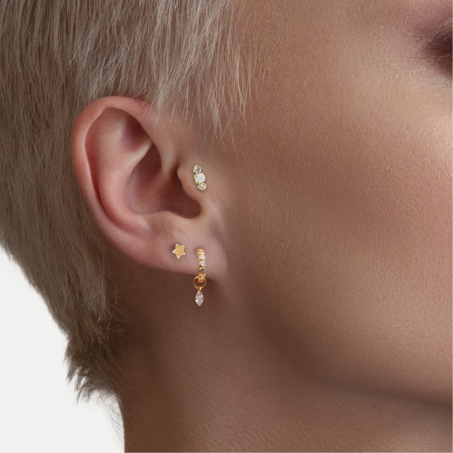 Gold PVD Steel Opal & Twin Crystal Labret