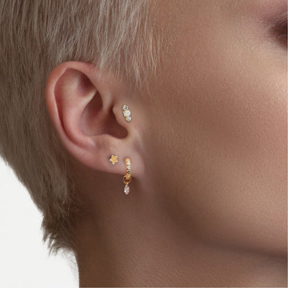 Gold PVD Steel Opal & Twin Crystal Labret