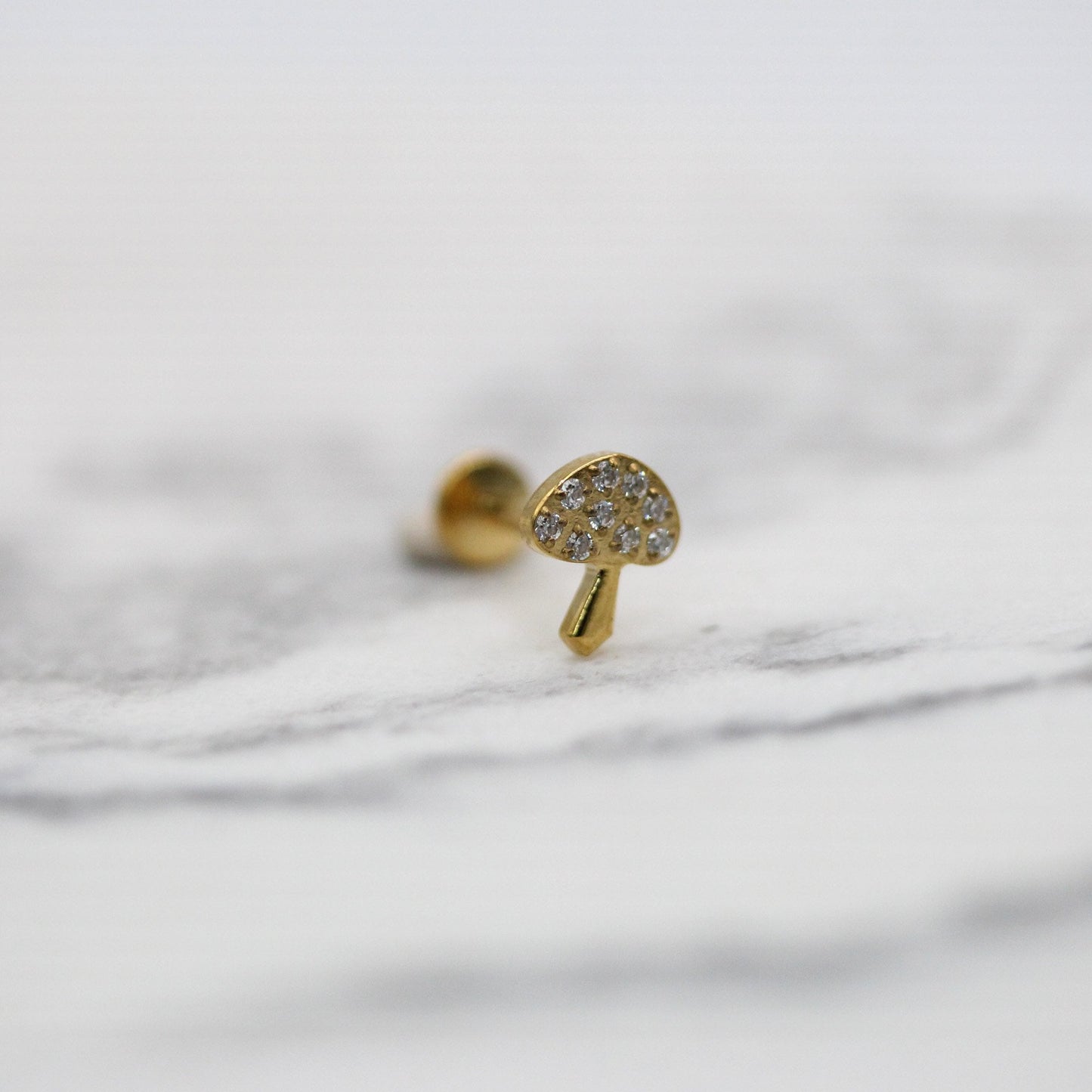 Gold PVD Steel Pavé Crystal Mushroom Labret