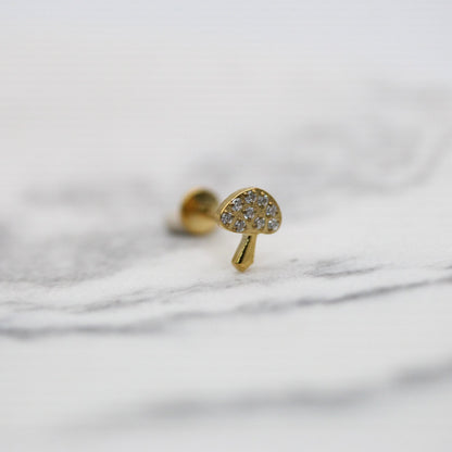 Gold PVD Steel Pavé Crystal Mushroom Labret