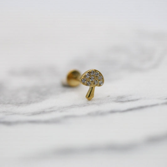 Gold PVD Steel Pavé Crystal Mushroom Labret