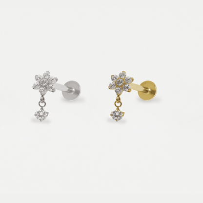 Flower Labret with Crystal Charm Drop