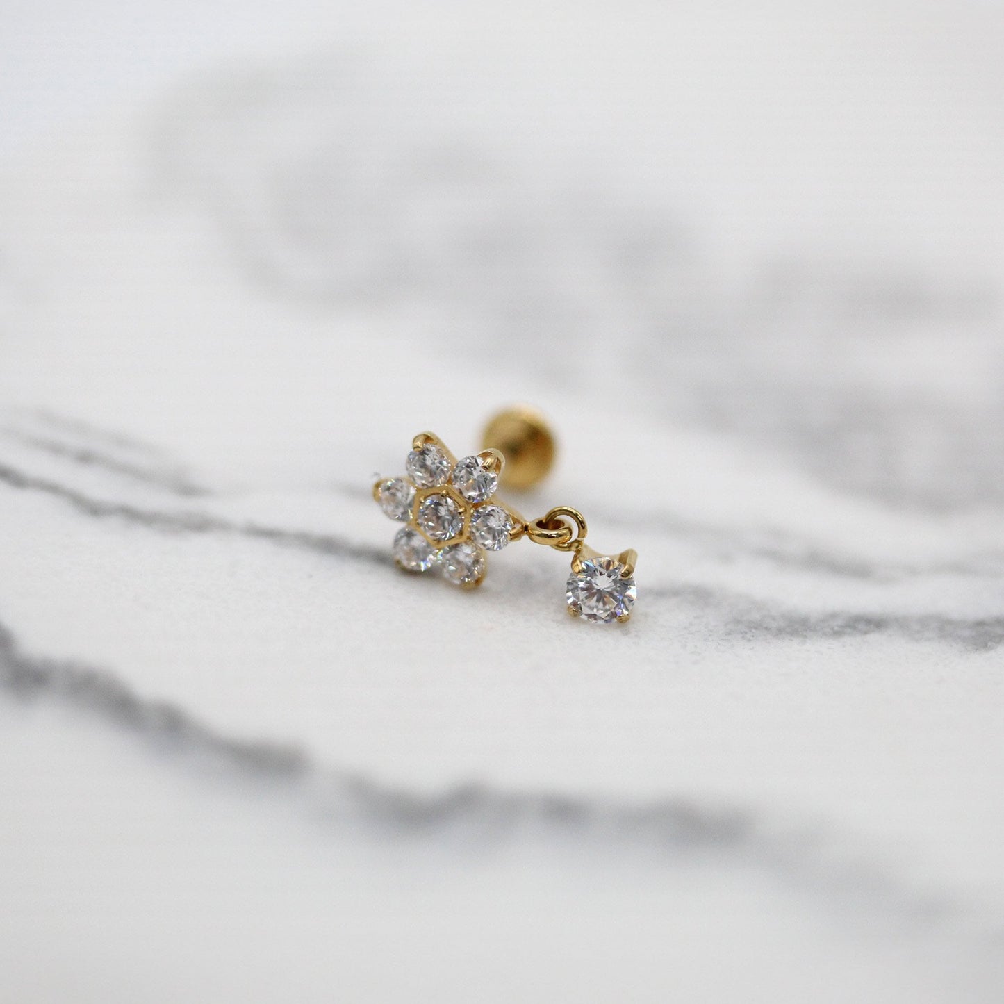 Flower Labret with Crystal Charm Drop