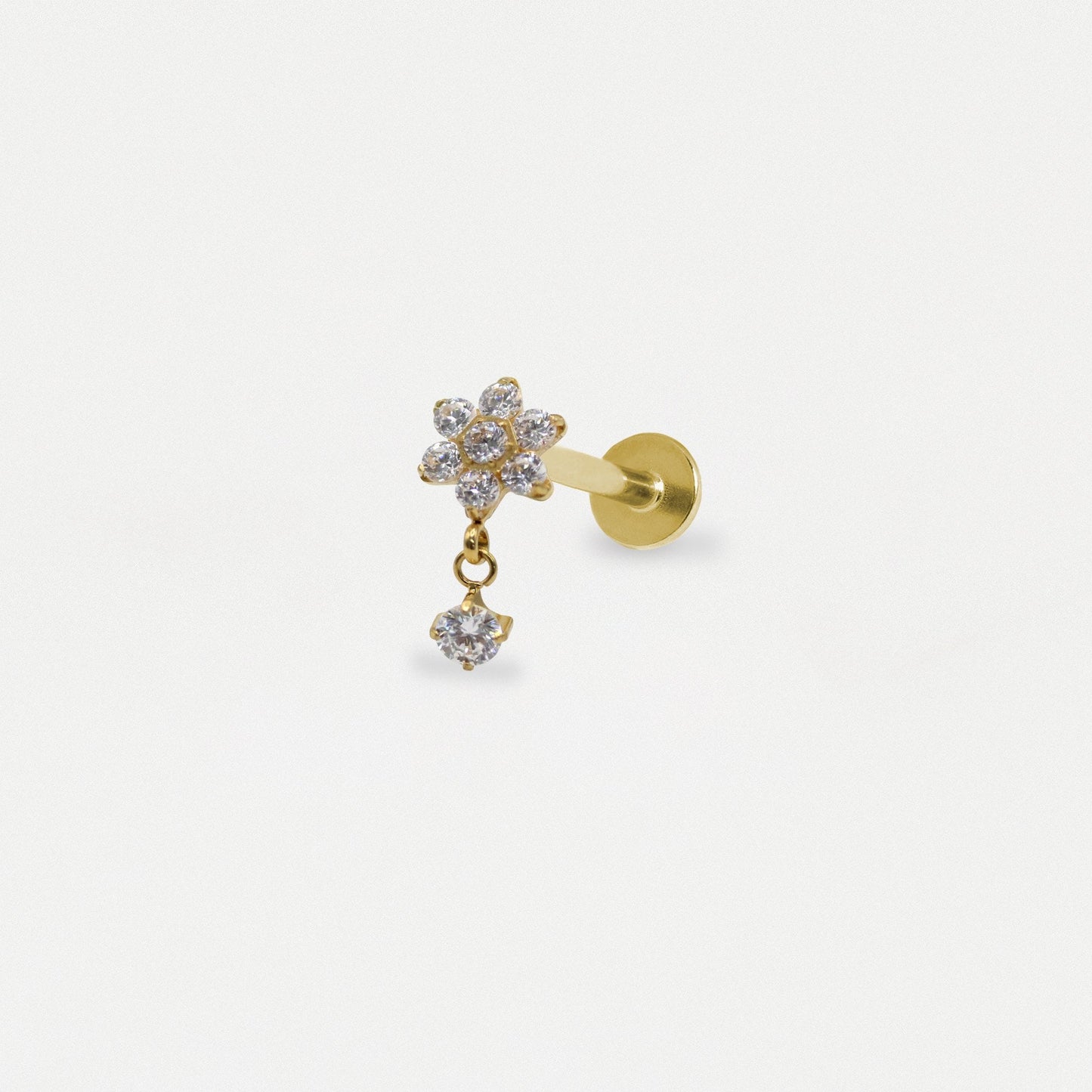 Flower Labret with Crystal Charm Drop