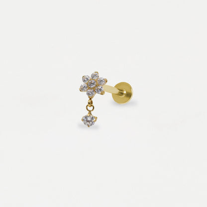 Flower Labret with Crystal Charm Drop
