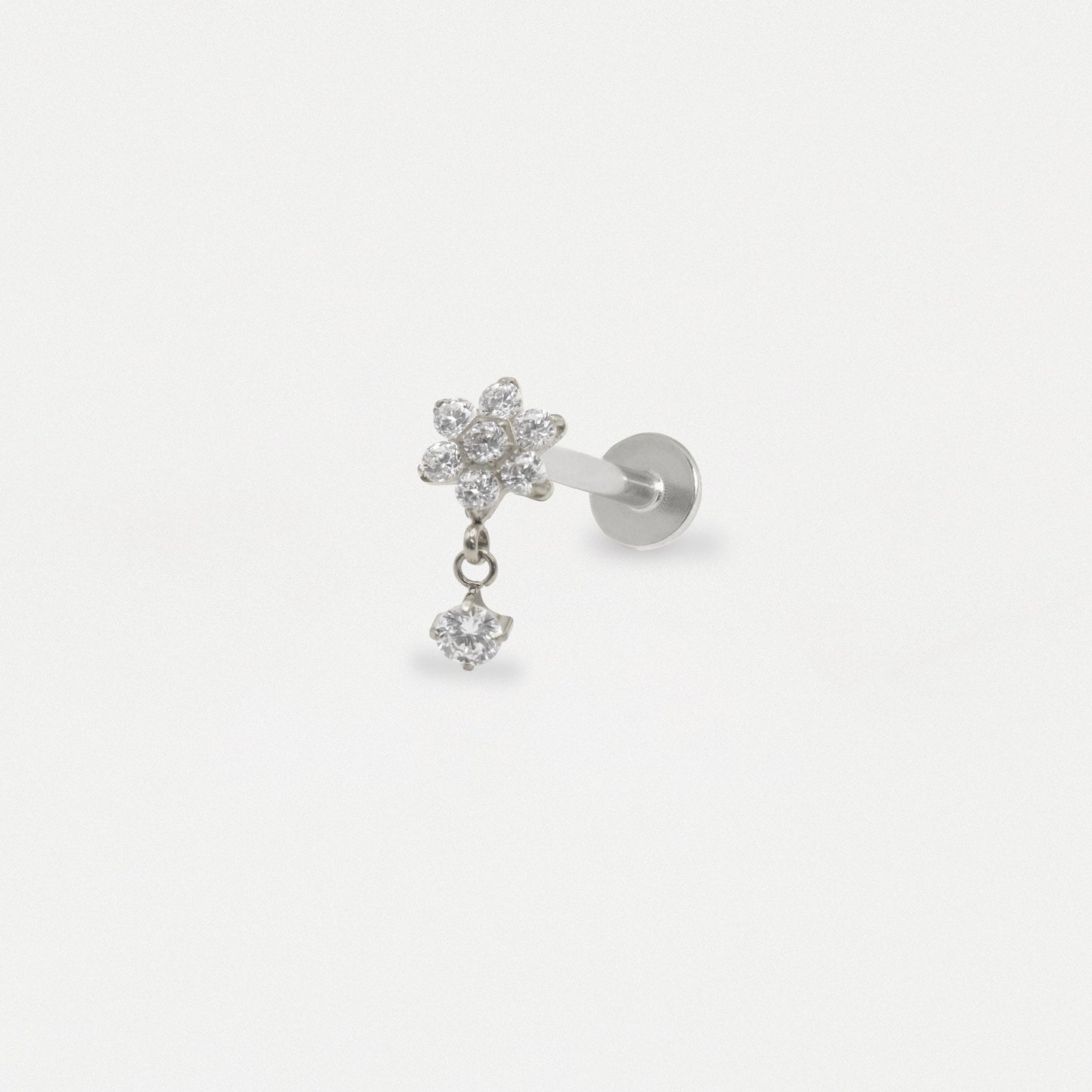 Flower Labret with Crystal Charm Drop
