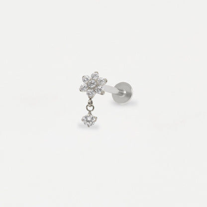 Flower Labret with Crystal Charm Drop
